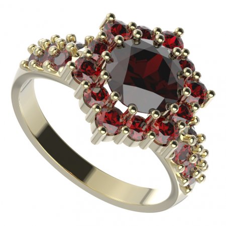 BG prsten 230-X kulatého tvaru - Kov: Stříbro 925 - rhodium, Kámen: Vltavín a granát
