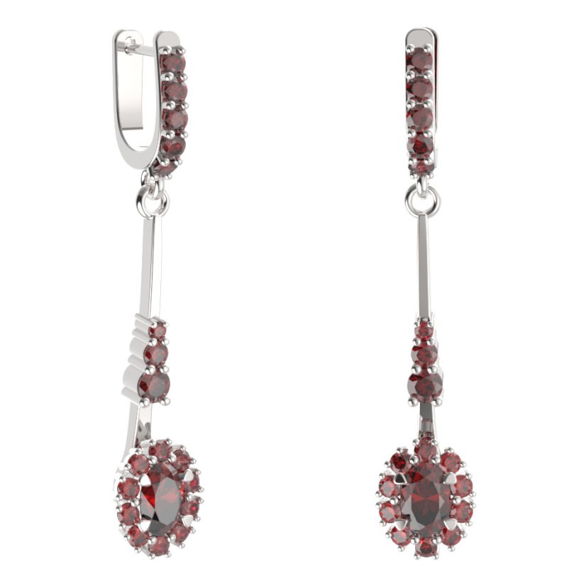BG náušnice s centrálním oválným kamenem 498-B93 Stříbro 925 - rhodium Granát