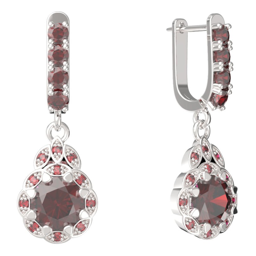BG náušnice kulaté  991-96 Stříbro 925 - rhodium Granát