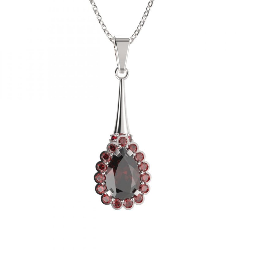 BG přívěs s centrálním kapkovitým kamenem 519-C Stříbro 925 - rhodium Granát