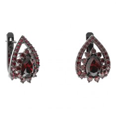 BG náušnice s centrálním kapkovitým kamenem 509-90 Stříbro 925 - ruthenium (30-90dní) Granát