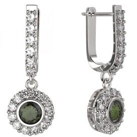 BG kulaté náušnice 744-94 Stříbro 925 - rhodium Vltavín a kubický zirkon