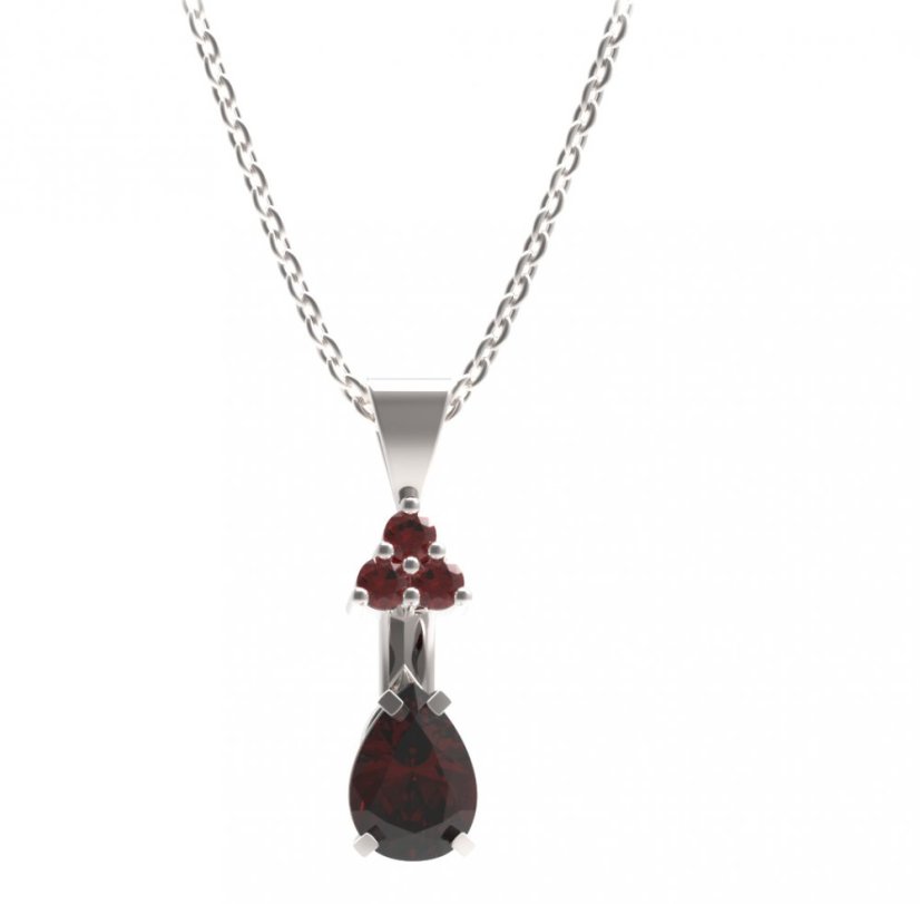 BG přívěs s centrálním kapkovitým kamenem 495-87 Stříbro 925 - rhodium Granát