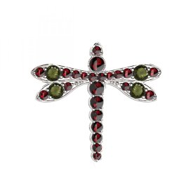 BG brož 347 Bílé zlato - 585 Vltavín a granát