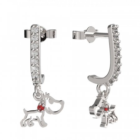 BeKid, Gold kids earrings -1159 - Switching on: Pendant hanger, Metal: White gold 585, Stone: Red cubic zircon