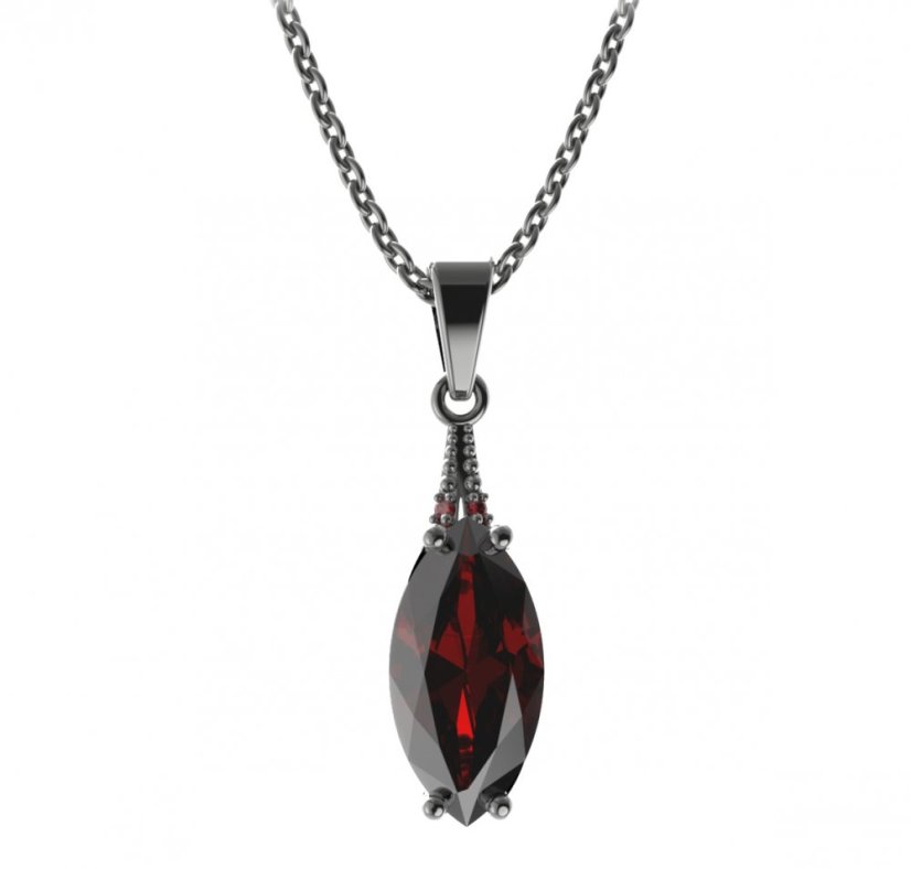 Stříbrný přívěsek s českým granátem, ruthenium – 481-G