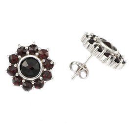 BG náušnice vsazený český granát  314 Bílé zlato - 585 Granát