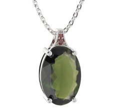BG přívěs s centrálním oválným kamenem 678 Stříbro 925 - rhodium Vltavín a granát