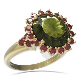BG prsten s kulatým kamenem 512-U Žluté zlato - 585 Vltavín a granát