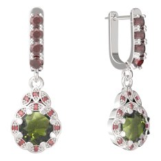 BG náušnice kulaté  991-96 Stříbro 925 - rhodium Vltavín a granát