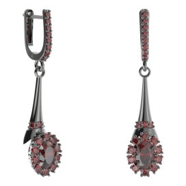 BG náušnice s centrálním oválným kamenem 498-C91 Stříbro 925 - ruthenium (30-90dní) Granát