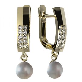 BG zlaté náušnice 1291 s bílou perlou Žluté zlato - 585 Diamant a perla