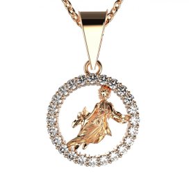 Zlatý přívěsek znamení Panna s lab-grown diamantem, růžové zlato 585 – 052