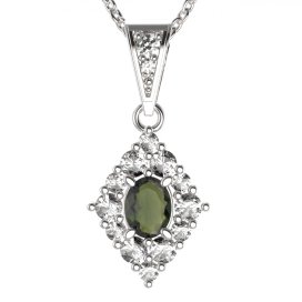 BG přívěs vsazeny kameny:český granát 422-1 Stříbro 925 - rhodium Vltavín a kubický zirkon