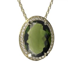 BG zlatý přívěs s vltavínem  729 Žluté zlato - 585 Vltavín a diamant