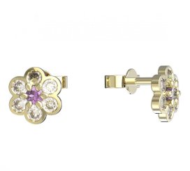 BeKid dětské náušnice šestilístek 866 Žluté zlato - 585 Růžový kubický zirkon