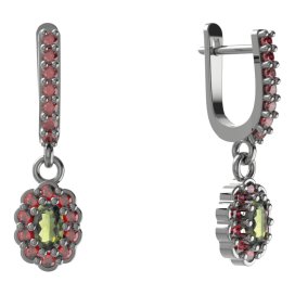 BG  náušnice 455-84 oválné Stříbro 925 - ruthenium (30-90dní) Vltavín a granát