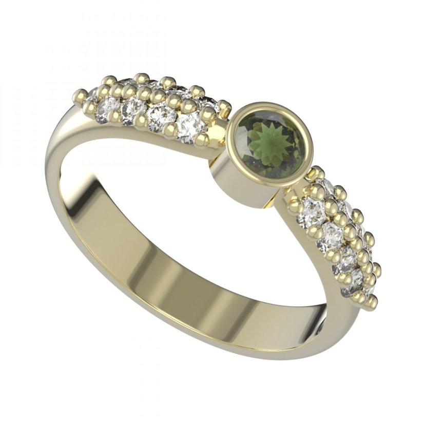 BG prsten s vltavínem 719 Žluté zlato - 585 Vltavín a  kubický zirkon