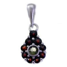 BG přívěs s českým granátem  086 Stříbro 925 - rhodium Vltavín a granát