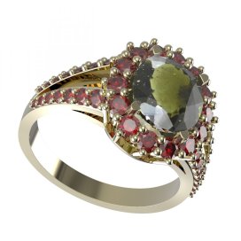 BG prsten s oválným kamenem 977 Stříbro 925 - pozlacené Vltavín a granát