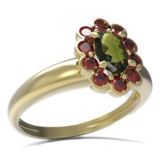 BG prsten s oválným kamenem 517-I Žluté zlato - 585 Vltavín a granát