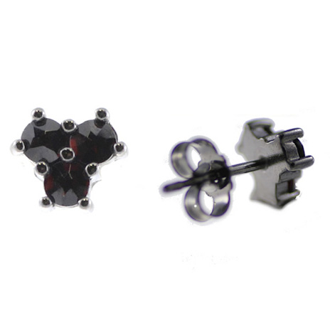 Stříbrné náušnice s českým granátem, ruthenium, puzety – 361
