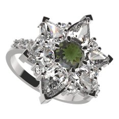 BG prsten 409-Z solitérního tvaru Stříbro 925 - rhodium Vltavín a  kubický zirkon