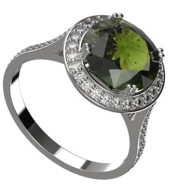 BG zlatý a stříbrný prstýnek 1468 Bílé zlato - 585 Vltavín a diamant