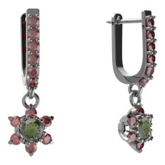 BG  náušnice 978 Stříbro 925 - ruthenium (30-90dní) Vltavín a granát