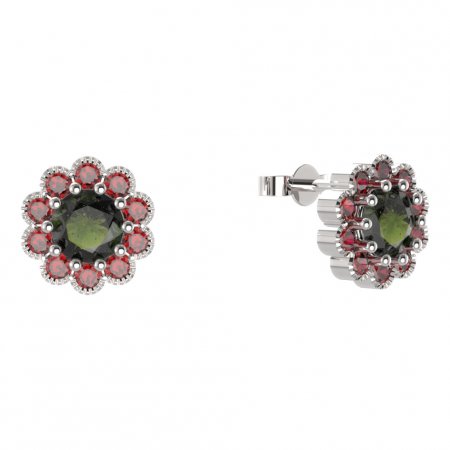 BG earring circular -  149 - Metal: Silver 925 - rhodium, Stone: Garnet