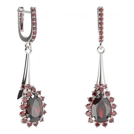 BG earring drop stone  505-C91 - Metal: Silver 925 - rhodium, Stone: Garnet