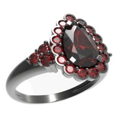 BG prsten s kapkovitým kamenem 519-U Stříbro 925 - ruthenium (30-90dní) Granát