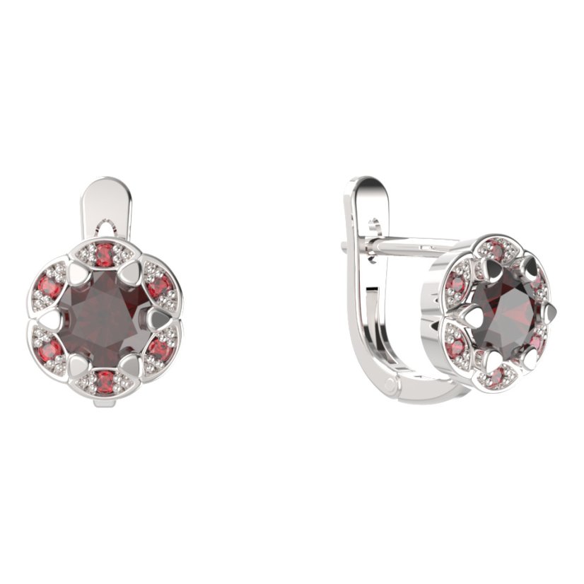 BG náušnice kulaté -  994-07 Stříbro 925 - rhodium Vltavín a granát