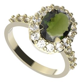 BG prstýnek 728 Žluté zlato - 585 Vltavín a  kubický zirkon
