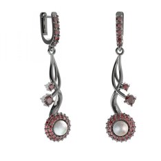 BG náušnice s přírodní perlou 540-P93 Stříbro 925 - ruthenium (30-90dní) Granát a perla
