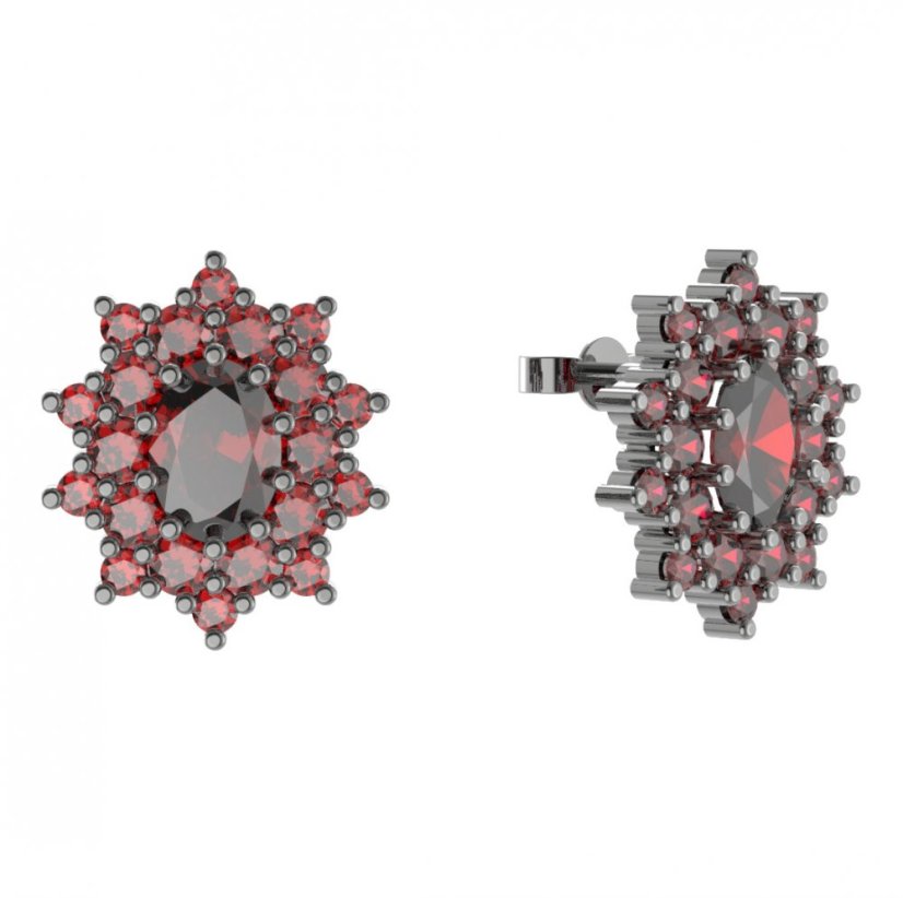 Stříbrné náušnice s českým granátem, ruthenium, puzety – 249