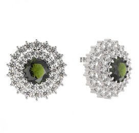 BG náušnice kulaté - 457 Stříbro 925 - rhodium Vltavín a kubický zirkon
