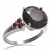 BG prsten s kulatým kamenem 475-U - Kov: Stříbro 925 - rhodium, Kámen: Vltavín a granát