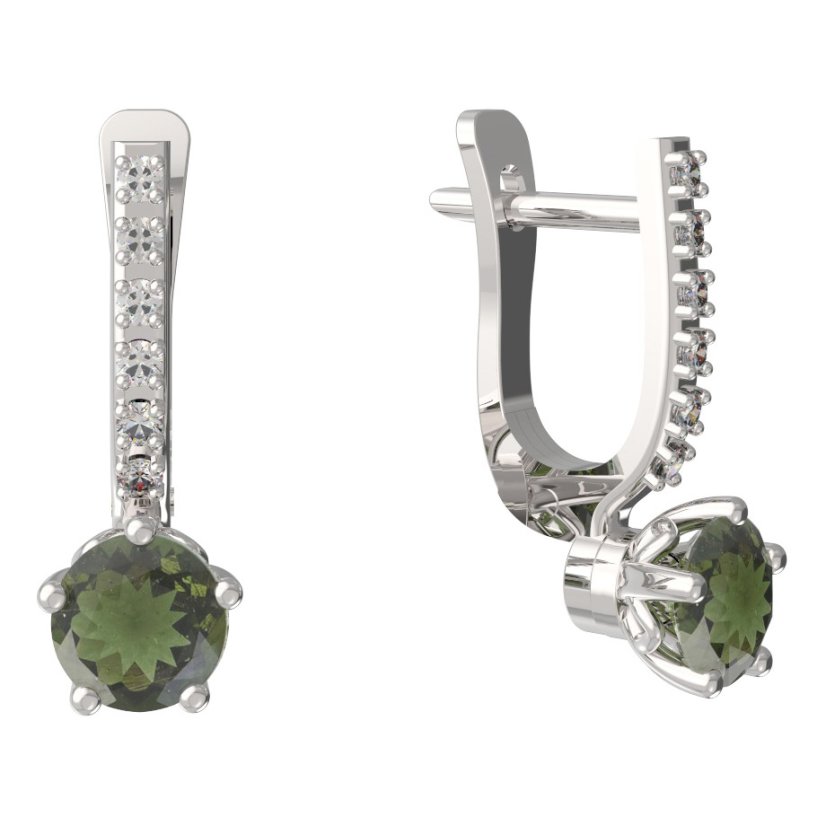 BG vltavínové náušnice 875 Bílé zlato - 585 Vltavín a diamant