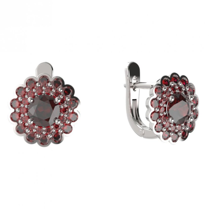 BG náušnice kulatého tvaru 463-07 Stříbro 925 - rhodium Granát