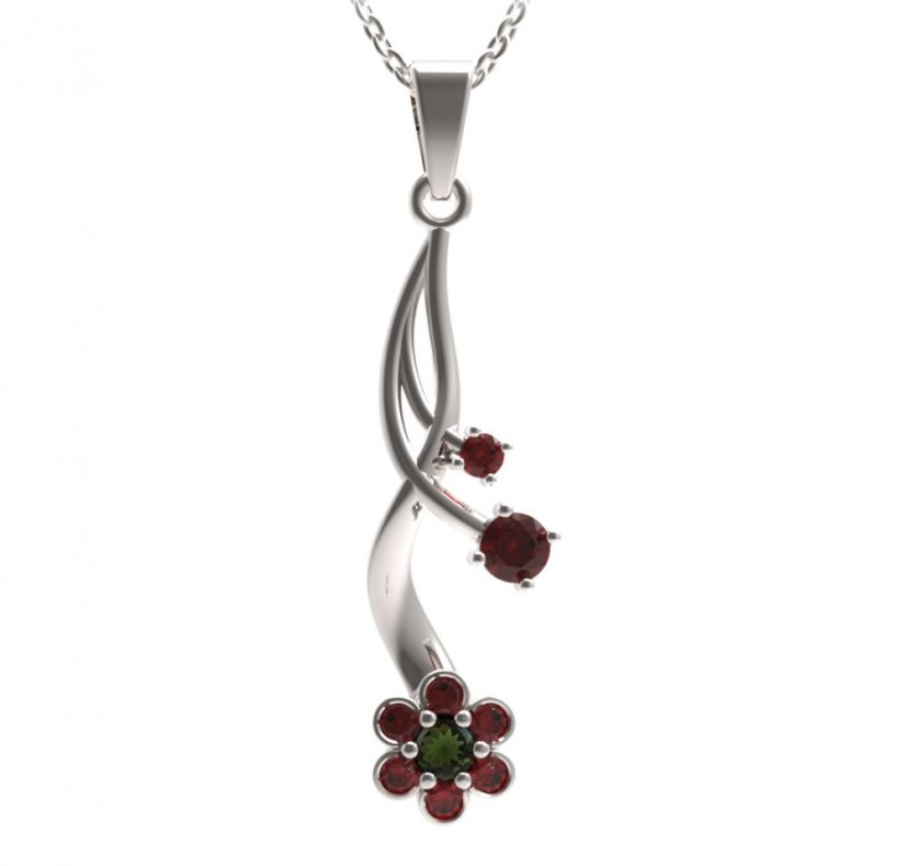 BG přívěs ve tvaru květu 518-P Stříbro 925 - rhodium Vltavín a granát