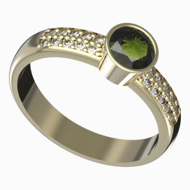BG zlatý prstýnek 723 Žluté zlato - 585 Vltavín a diamant