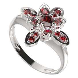 BG prsten květ 404-V Stříbro 925 - rhodium Granát