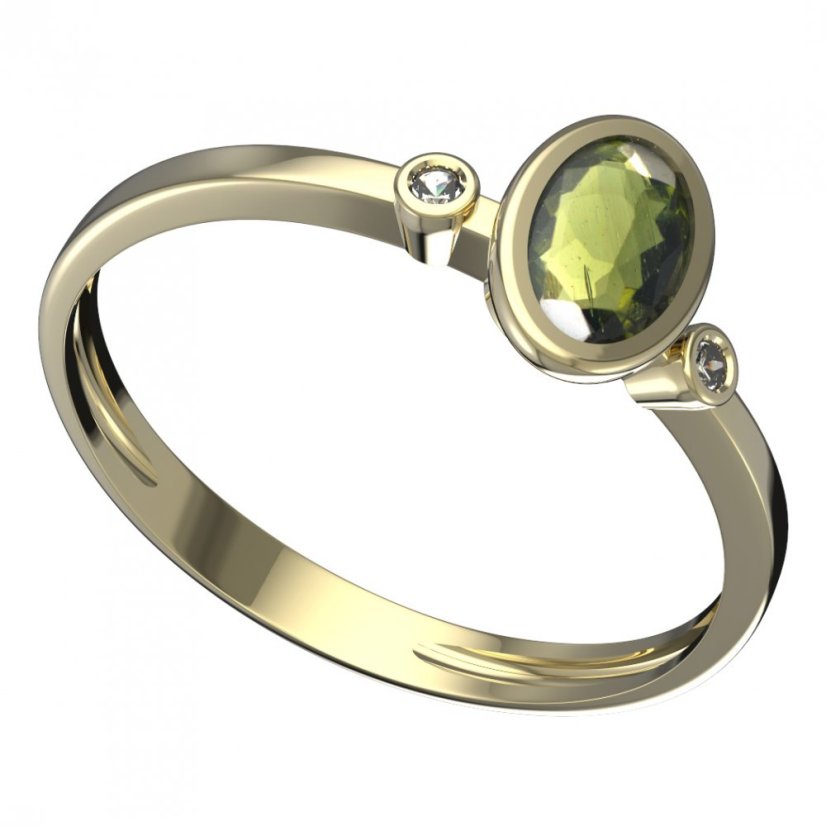 BG vltavínový prsten 559L Žluté zlato - 585 Vltavín a  kubický zirkon