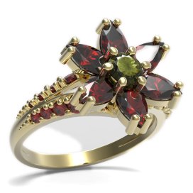 BG prsten ve tvaru hvězdym 520-G Stříbro 925 - pozlacené Vltavín a granát