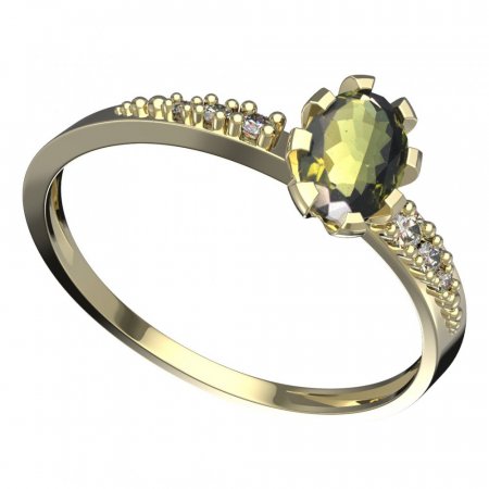 BG vltavínový prsten 560D - Kov: Žluté zlato 585, Kámen: Vltavín a  kubický zirkon
