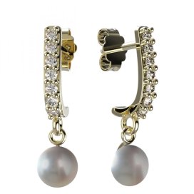 BG zlaté náušnice 1291 s bílou perlou Žluté zlato - 585 Diamant a perla