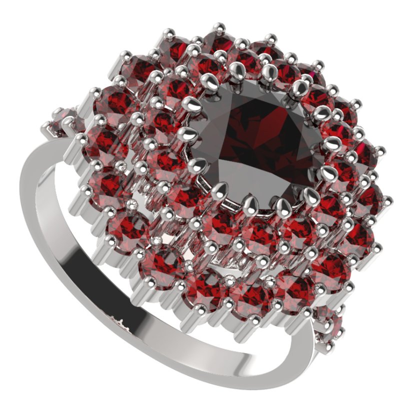 BG prsten 457-Z kulatého tvaru Bílé zlato - 585 Granát