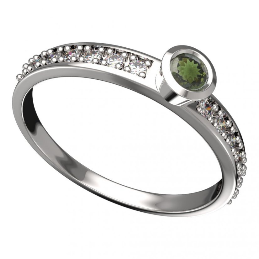BG vltavínový prsten 551E Bílé zlato - 585 Vltavín a diamant