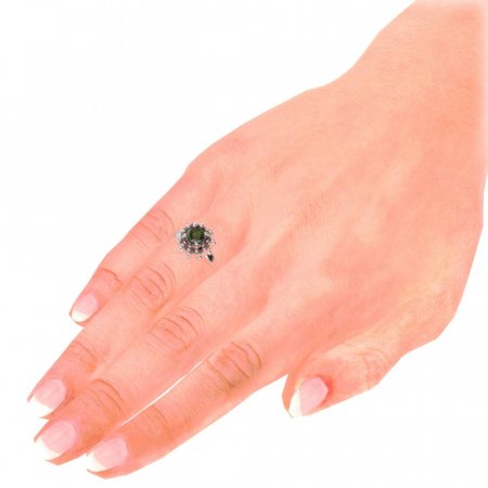 BG prsten 751-X kulatého tvaru - Kov: Stříbro 925 - rhodium, Kámen: Vltavín a granát